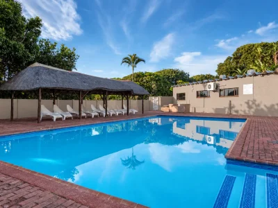 Tranquil Beige Poolside Retreat